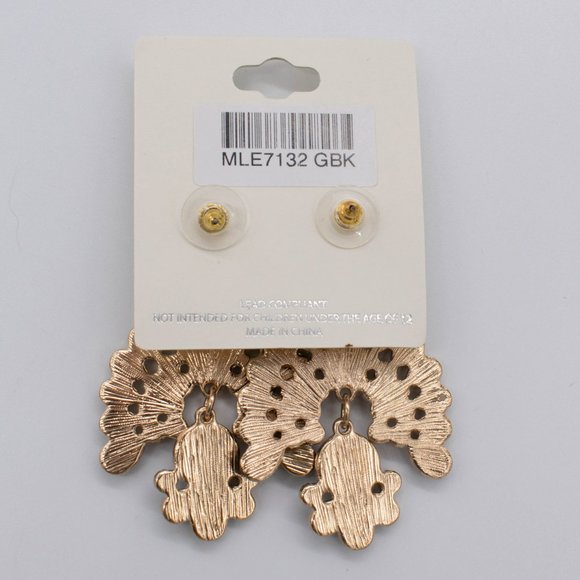 Mia Collection Gold Tone Blue Stones Dangling Earrings - Picture 2 of 3